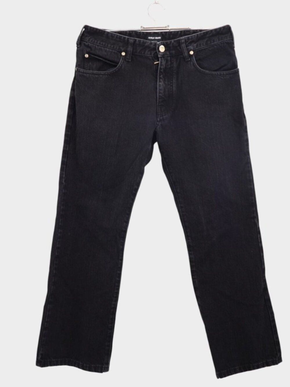 Giorgio Armani Black Washed Denim Straight Leg Jeans Gold Hardware Size 31